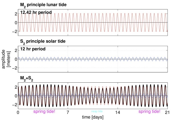 WAHBAM! Beating of the the lunar and solar semidiurnal tides makes the spring-neap cycle.