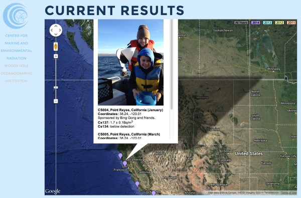 Young scientists from California sampling seawater for the people [screenshot from ourradioactiveoceans.org]